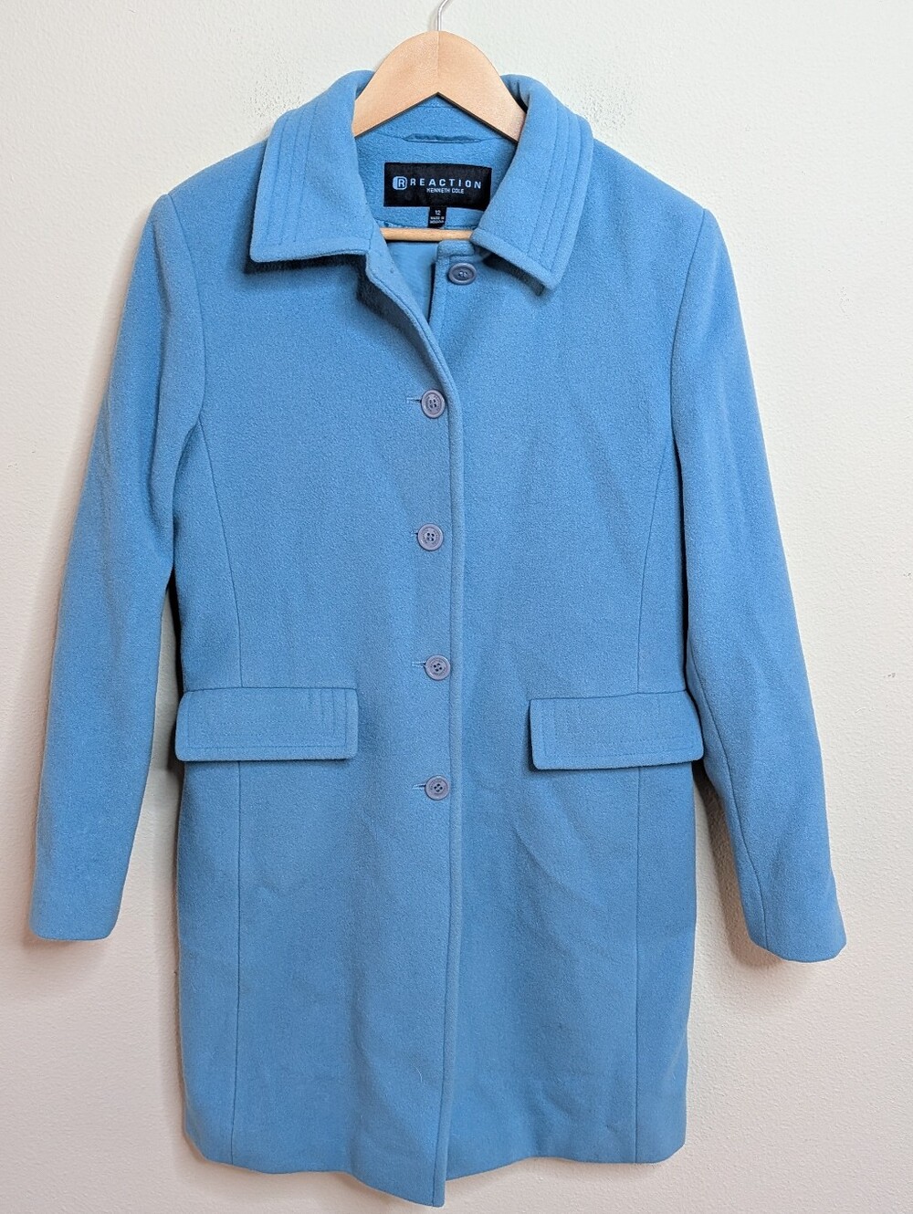 Kenneth Cole Reaction Pastel Blue Wool Coat Sz 12